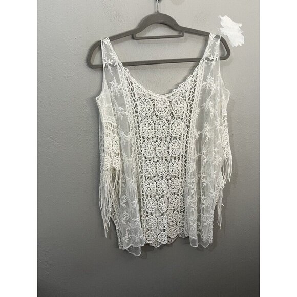 Mudd Blouse Cold Shoulder Lace And Crochet Beige Blouse One Size - Picture 6 of 9